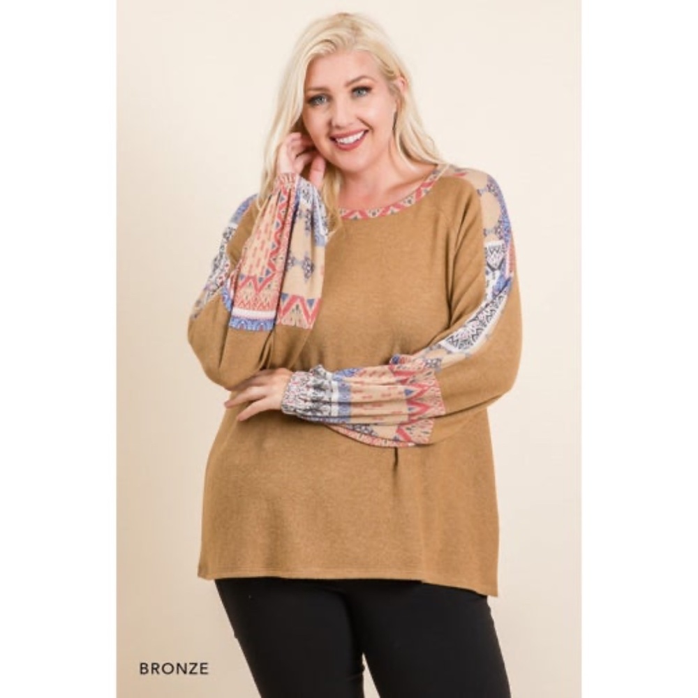 PLUS Bronze Boho Long Sleeve Top NEW WITH TAGS